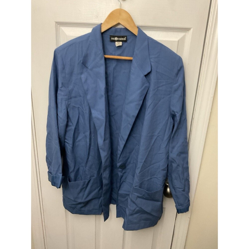 Women's Sag Harbor Blue Button Blazer Jacket Size 18 Padded  Shoulders